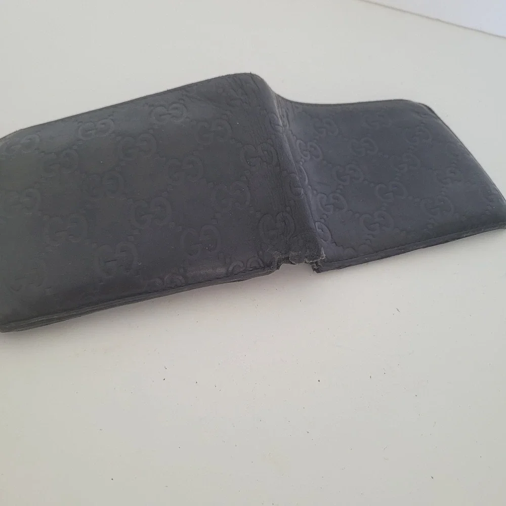 Gucci Guccissima Bifold Wallet Black GG Monogram Leather Coin Pocket Italy Mens